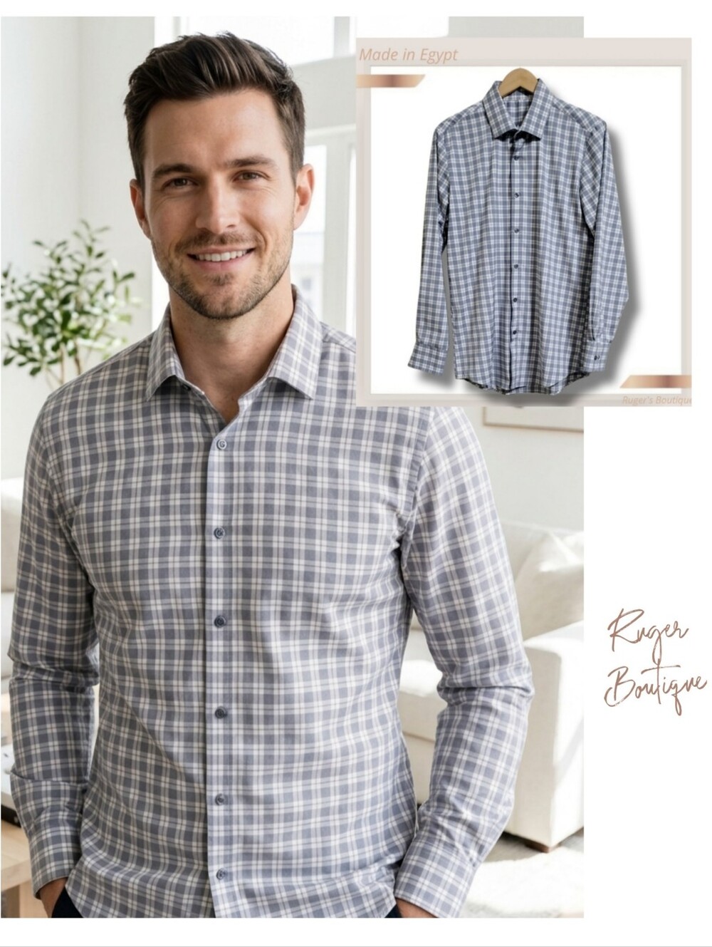 🌿Men's Size Large Gray/Blue Checkered Longsleeve Shirt